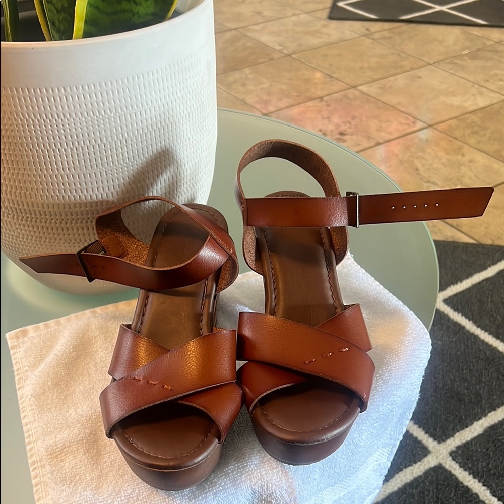 Target Brown Sandals with Chunky Heel and Ankle Strap